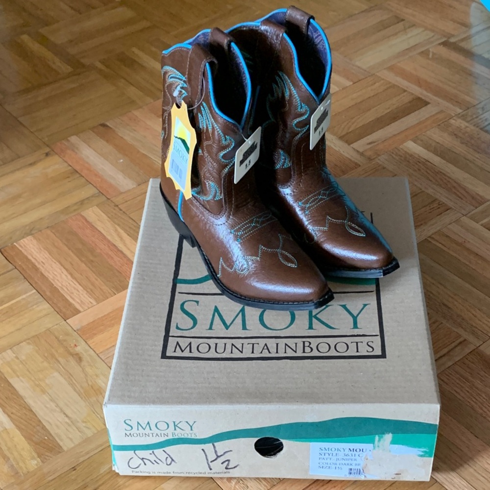 NIB Smoky Mountain - Brown Leather w/ Teal Stitching - Country Western Boots